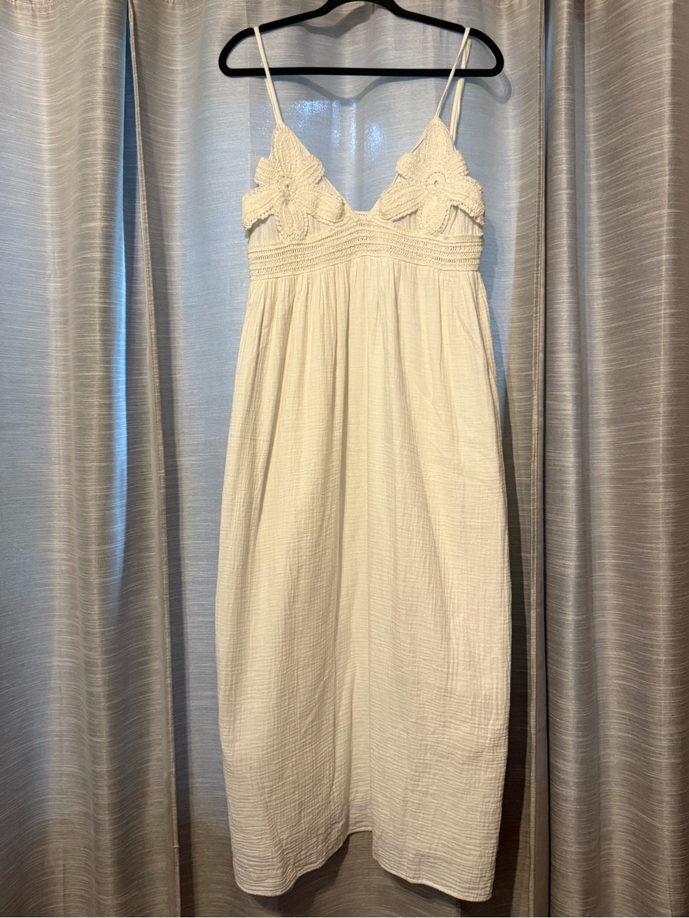 ZARA CRU Crochet Midi Flower Cream Dress Sz XL EUC